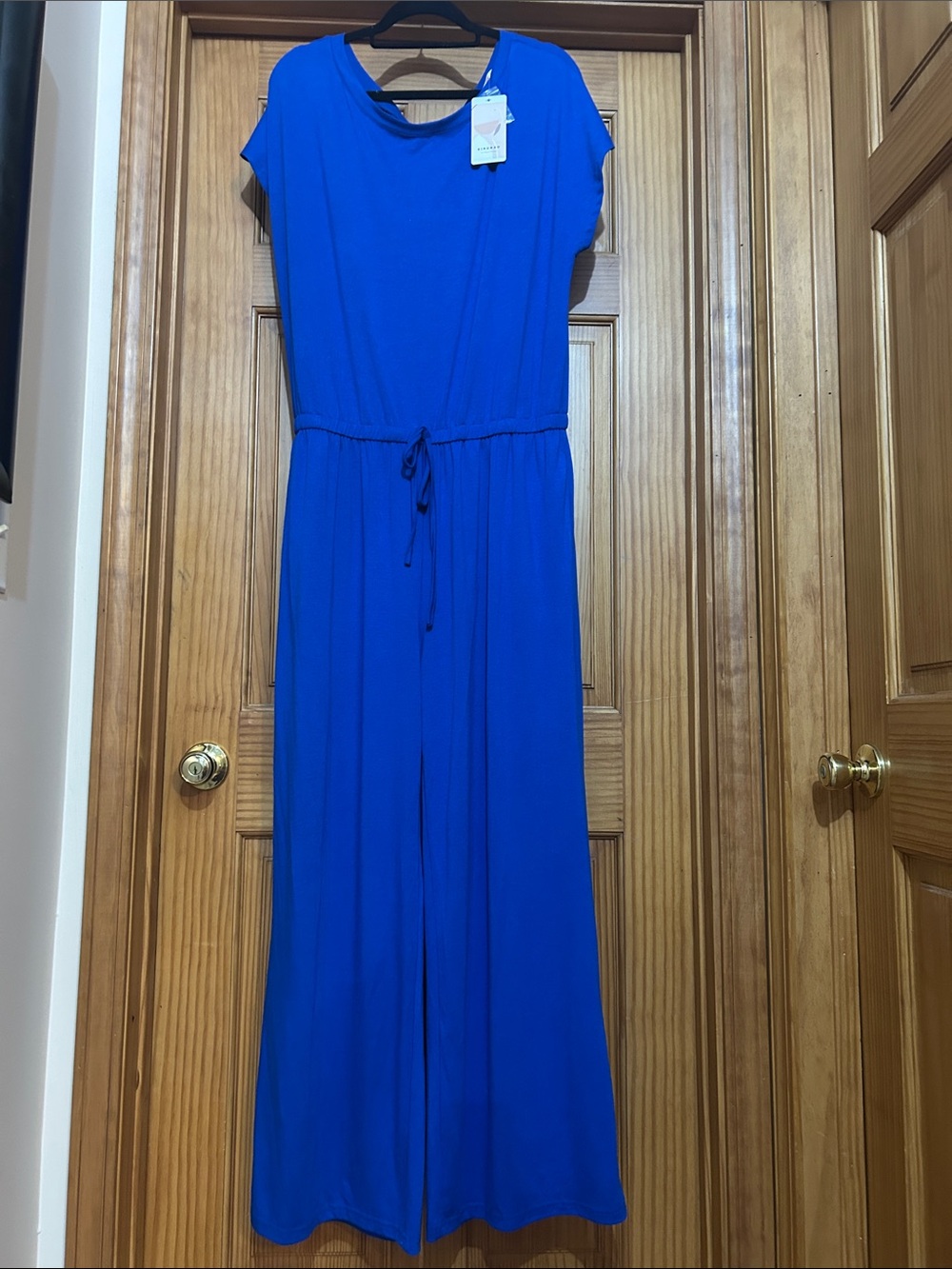 Elegant Royal Blue Maxi Style Drawstring-Waist Flowy Pants  Jumpsuit